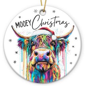 10 x Highland Cow Ornament 2025 - Animal Lovers Gifts for Women Man, Ceramic Animal Ornaments for Christmas Tree Decorations, Unique Highland Cow Gifts, for Friends Neighbor