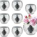 8 PCS Silver Disco Ball Vase,Glass Disco Ball Planter Candle Holder Vase Bulk Mirror Disco Ball Flower Vase for Wedding Centerpieces, Birthday, Office, Bedroom (3x4in)