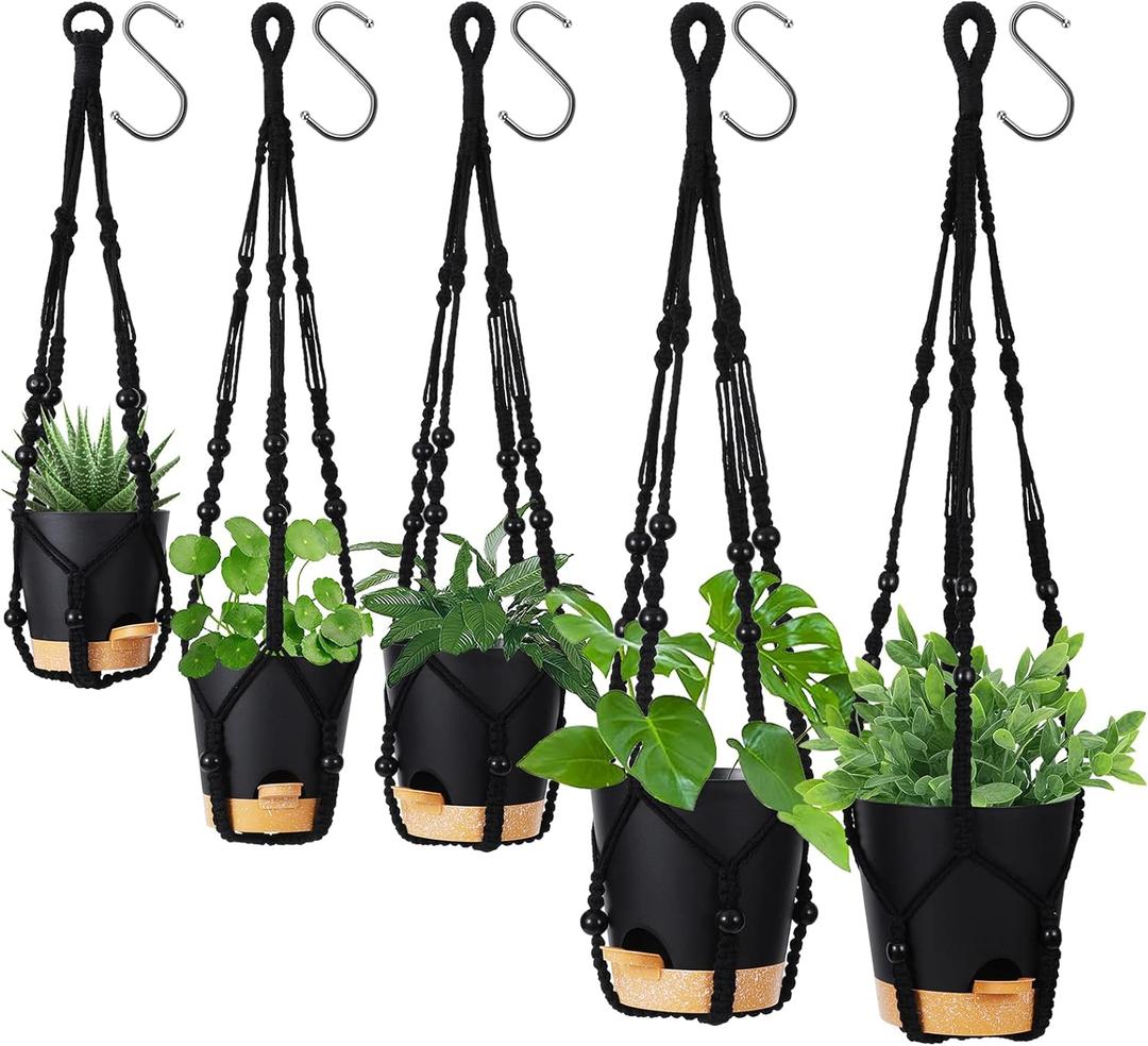 GARDIFE Hanging Planters for Indoor Plants,5Pcs Hanging Basket for Indoor Boho Home Decor,Macrame Plant Hanger,35 Inches,29Inch,23Inch, Ivory,Self Watering Planters, 7/6.5/6/5.5/5 Inch,Black&Black GARDIFE Hanging Planters for Indoor Plants,5Pcs Hanging Basket for Indoor Boho Home Decor,Macrame Plant Hanger,35 Inches,29Inch,23Inch, Ivory,Self Watering Planters, 7/6.5/6/5.5/5 Inch,Black&Black