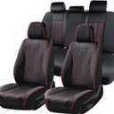 Leather Seat Covers Car Seat Cover Front and Rear Seat Cover 5 Seats Automotive Seat Covers Waterproof Seat Covers for Cars Universal Fit for Most Cars SUV Trucks, Black&Red Line
