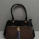 KKXIU Women Satchel Bags Handle Shoulder Handbags and Purses Pockets Zipper Leather Crossbody Bags (X-black Flower Pattern)