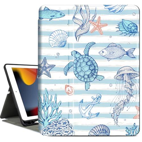 Vimorco Case for iPad 9th/8th/7th Generation 10.2 inch,for iPad Air 3 2019,for iPad Pro 10.5 inch 2017/2019,Protective Leather,Pencil Holder,Adjustable Stand Auto Wake/Sleep Smart Cover,Sea Animals