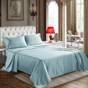 CozyLux Satin Sheets Queen Size - 4 Piece Aqua Bed Sheet Set with Silky Microfiber, 1 Deep Pocket Fitted Sheet, 1 Flat Sheet, and 2 Pillowcases - Smooth and Soft, Light blue