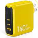 AOHI Magcube 140W USB C Charger PD3.1 3-Port GaN+ Laptop Wall Charger 100W Fast Charging Power Adapter Foldable Plug for MacBook Pro 16'', Dell XPS, iPad Pro, Galaxy, iPhone 15 Pro, Chromebook, Yellow