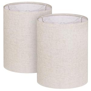 Tall Lamp Shades Set of 2, 10" Top X 10" Bottom X 13" High Large Drum Lampshades for Table Lamps Floor Lamp, Beige Line Fabric Lamp Shades, Easy Assembly Replacement Lampshades
