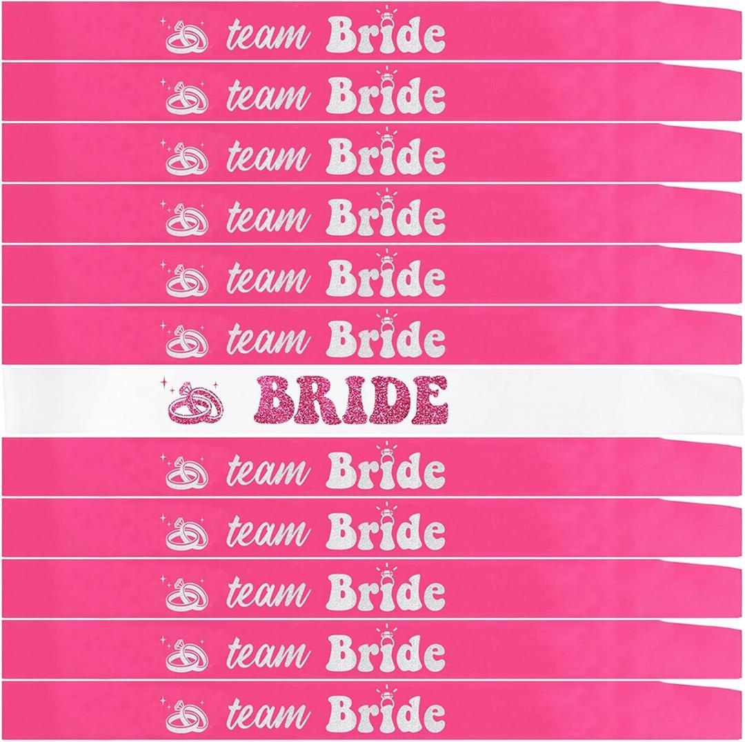 12 PCS Bride Sash Bachelorette Party Bride to Be Team Bride Sashes Maid of Honor Bridesmaid Sash for Bridal Shower and Hen Party Decorations Favors,Pink Silver