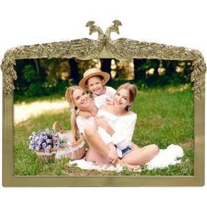 Twin Peacock Photo Frame / 6x4 In | For Horizontal Display on Tabletops | Perfect for Home Decor, Wedding, Vacation, Graduation, Anniversary, Or Any Milestone Photos (Gold)