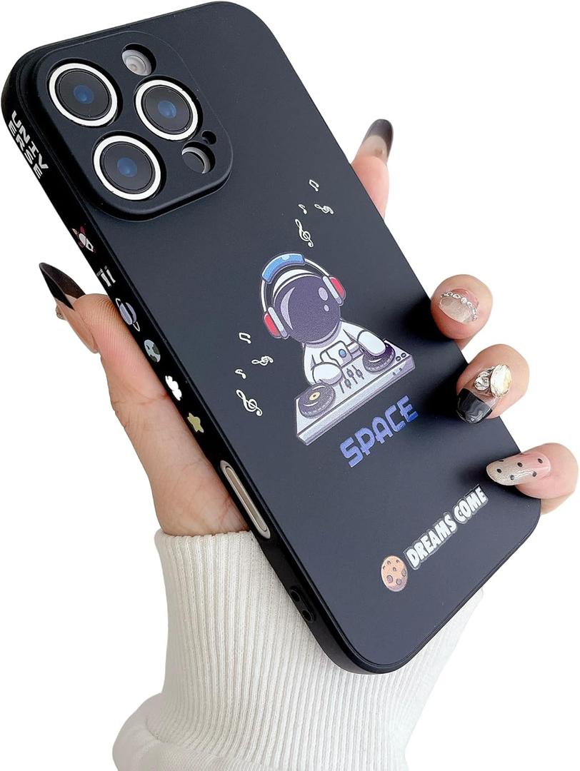 2 x Yonds Queen for iPhone 16 Pro Cute Case, Cool Cartoon Astronaut Space Planet Moon Design Stylish Bumper Cover Soft TPU Protective Anti-Slip Shockproof Fashion Case(iPhone 16 Pro, Music)