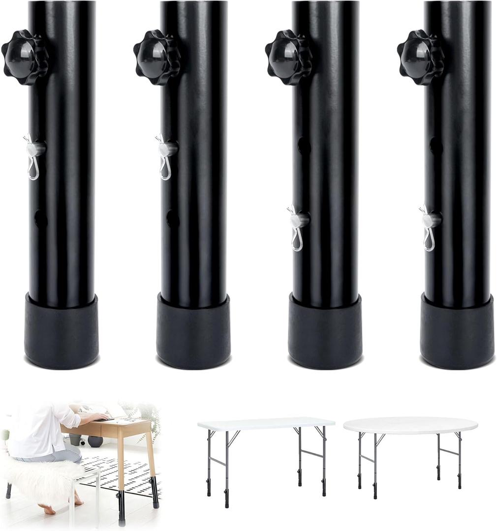 4 Pack Table Legs Risers for Folding Tables, 2 Levels Adjustable Folding Table Leg Extensions Straight/Bent Legs Tables Leg Extenders for Rise 3.6"/5.23",Reduces Stooped Work Improves Back Pain