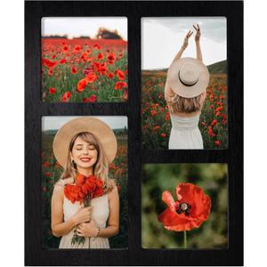Picture Frame Collage 4x6 and 4x4 Photos Display, Multiple Photo Frames with Tempered Glass, Family Picture Frames Wall Decor or Tabletop, Rustic Black, 1 Pack size 9.3"x11"