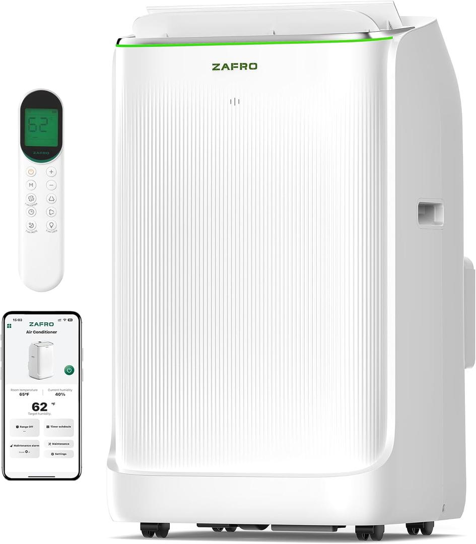 ZAFRO 16, 000 BTU (12, 000 BTU SACC) Portable Air Conditioners, Ultra Quiet(42dB) Dual Duct Smart AC with Drainage-free Cooling/ 24Hrs Timer/ APP/ Remote/ Cool, Fan & Dehumidifier Modes for Indoor Rooms