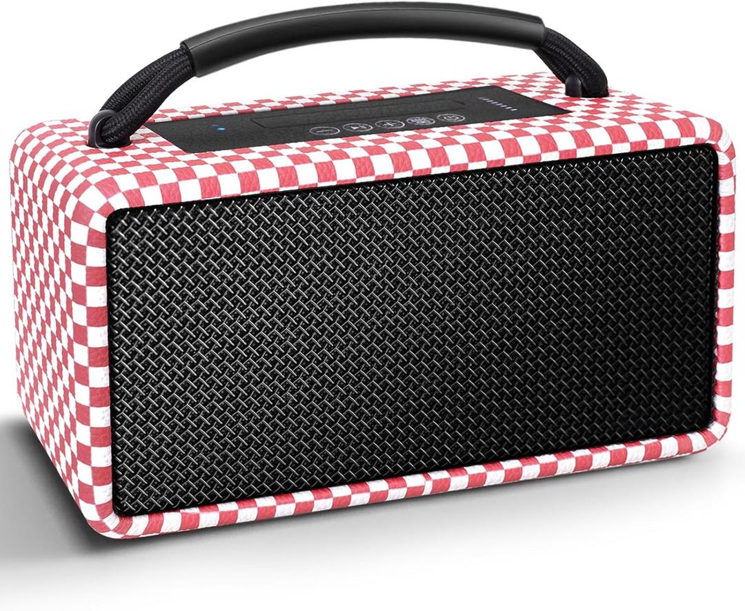 DINDIN Portable Bluetooth Speaker 80W (Peak), 20H Playtime, Wireless Big Wood Boombox with Deep Bass, Subwoofer, TWS, Large, Loud Speaker for Party, Outdoor, Backyard, Beach, Home,GiftPink+White