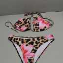 Women's 2 Piece Bikini Sets Striped Halter Tie Swimsuit Bathing Suit Beachwear (Leopard Multicolor), Large