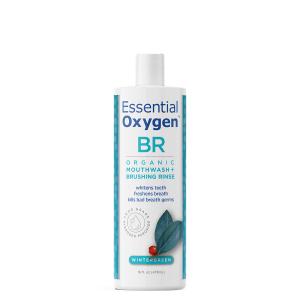 Essential Oxygen Certified BR Organic Brushing Rinse, All Natural Mouthwash for Whiter Teeth, Fresher Breath, and Happier Gums, Alcohol-Free Oral Care, Wintergreen, 16 Ounce (16 Fl Oz (Pack of 1))