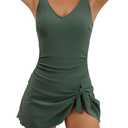 One Piece Swim Dress Swimsuits for Women Tummy Control Swimdress Skirt V Neck Bathing Suit (XX-Large, Army Green)