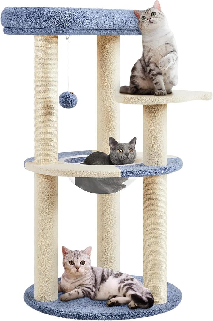 Yaheetech rbol para gatos, torre para gatos de 35.5 pulgadas para gatitos de interior, casa de gatitos con postes rascadores y percha acolchada y cpsula espacial, bonito rbol rascador para gatos (azul/beige)