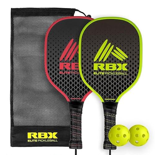 RBX Pickleball Equipment Set (2 Pack 2 Paddles, 2 Balls) Pickleball Game for Kids Premium Wooden Paddles, Ergonomic Grip Design, Durable, X-40 Outdoor Balls