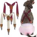 Pet Soft Dog Suspenders 2 Pieces Female Dog Diaper Suspenders for Dogs Diaper Keeper Suspender for Dogs Skirt, Doggy Dress (Brown & Burgundy, S/M)
