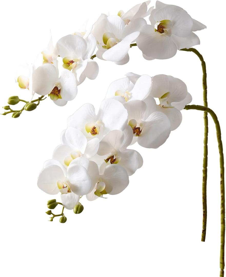 2Pcs White Orchids Artificial Flowers 38" Long Stem Fake Orchid,Real Touch Latex Faux Phalaenopsis with 9 Large Orchids for Home Dcor Centerpiece Arrangements