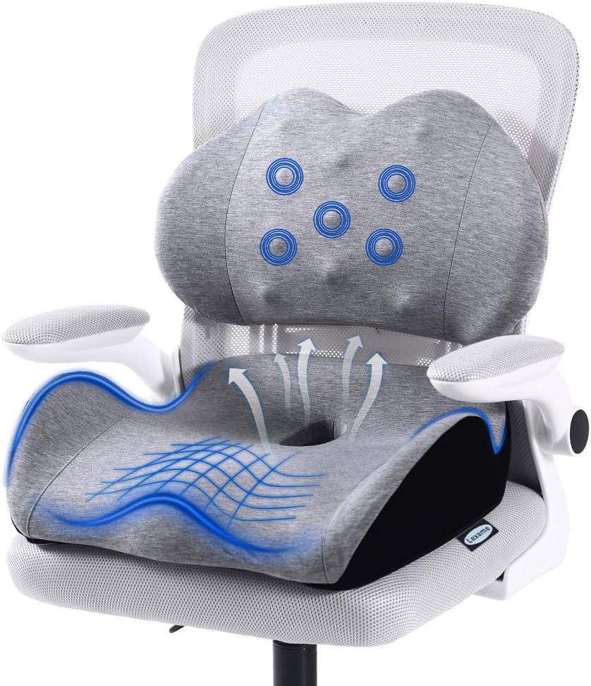 X Large Memory Foam Seat Cushion Lumbar Support Pillow for Sciatica & Tailbone Pressure Relief Coccyx Pad for Office Chair, Car, Wheelchair, Home, Office (Gray)