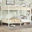 Bellemave Full XL Over Full XL Bunk Beds with Ladder & Full-Length Guardrails, Metal Heavy Duty Full Size Bunk Bed Frame with Slats, Full XL Over Full XL Bunk Beds for Adults,Teens, Noise Free, White