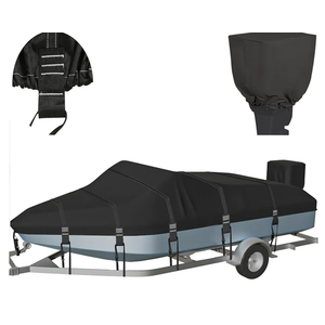 1200D Solution-Dyed Waterproof Boat Cover, Heavy Duty Trailerable Bass, Runabout, V-Hull, Tri-Hull Pro-Style Fishing Boat Cover with Motor Cover
