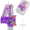 3 x Mermaid Themed Birthday Candles 4 for Anniversary Party Cake Decorations, Number 4 Girls Glitter Birthday Party Favors, 2.87 inch Cup Cake Topper Supplies
