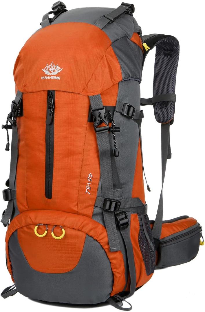 WoneNice 50L(45+5) Waterproof Hiking Backpack - Outdoor Sport Daypack with Rain Cover (Orange)