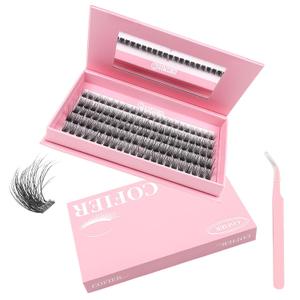 Glue-Free Wispy Lash Clusters Kit, 100 Pcs Individual Eyelash Clusters (12-20mm D Curl)- DIY Lash Extension Kit with Eyelashes Tweezers, Natural Fluffy Fake Lashes for Home Use, Beginners Friendly