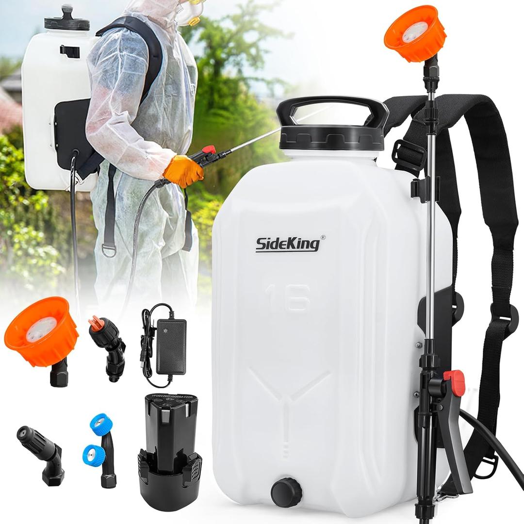 Battery Powered Backpack Sprayer 4 Gallon, Powerful Electric Garden Sprayer with 12V Rechargeable Battery, Telescopic Wand with Trigger-Lock and 4 Mist Nozzles (Charger Included)