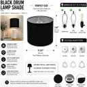 Black Drum Lamp Shade, Medium Lamp Shade Replacement 11.81" Top x 11.81" Bottom x 7.87" High, Fabric Lampshade for Table Lamps, Floor Lamps, Bedroom Bedside Lamps, E26 E27 Compatible
