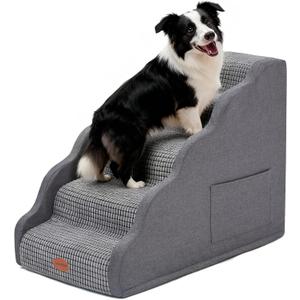 Woochpet Side Armrest Dog Stairs for High Beds Up to 26-30", 5-Step Pet Ramp with Weighted Base Plate, Washable Cover, Gentle Slope Steps, Bed & Couch Ladder for Small Medium Dogs & Senior Cat
