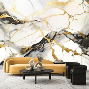 Black and Gold Marble Peel and Stick Wallpaper self-Adhesive Walls Mural for Bedroom (80" x 56", Z801)