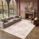 10x12 Neutral Area Rug Pink Vintage Living Room Bedroom Washable Carpet Non-Slip Soft Low Pile Farmhouse Indoor Large Throw Rug for Dining Room Office
