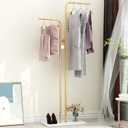 TIEOU Double-pole Metal Coat Rack, Gold Coat Rack Freestanding with 5 Hooks and Marble Base, Gold Clothing Rack, Modern Coat Hanger Stand for Entryway, Living Room, Bedroom