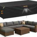 ESSORT Extra Large Weatherproof Outdoor Furniture Cover, Heavy Duty Waterproof Oxford Outdoor Dining Table Tarp Patio Set Cover with Vent for Outside Tables, Sofa, Chairs (Black, 124" x 63" x 29")