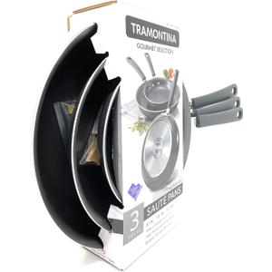 Tramontina Gourmet Selection 3 Piece Set Nonstick Saute Pans (8", 10" & 12") Heavy-Gauge Aluminium High Performance Nonstick Riveted Silicone Handles (Metallic Black)