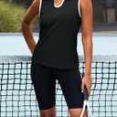 Dokotoo Women's Quick Dry Golf Polo Shirts Collared V Neck Sleeveless Tennis Shirt Stripe Workout Tops (Black, XXL)