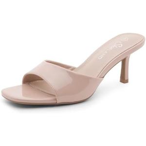 Shoe Land Women's Low Heels Stiletto Heeled Slides, Open Toe One Band Slip-On Heeled Mules – Dressy Heeled Sandals for Prom, Party Wedding and Vacation, Size 7