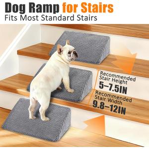 Dog Ramp for Stairs for Small & Senior Dogs and Cats – NonSlip Stair Wedges for Dogs with Gentle Slope, Pet Ramp with Washable Cover & SelfSticky Pads for Safe Climbing (Gray, 6 Pack)