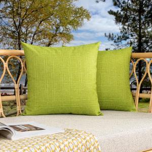 Kevin Textile Pack of 2 Decorative Outdoor Waterproof Pillow Covers Garden Checkered Cushion Sham Throw Pillowcase Shell for Patio Tent Couch 20x20 Inch Green