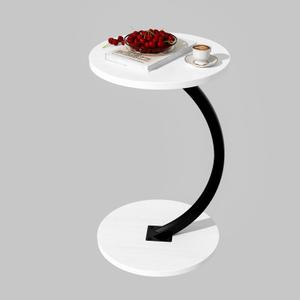Round Side Table, C Shaped End Table for Couch, Sofa and Bed, Mid Century Modern Small Bedside Table Nightstand for Living Room, Bedroom, Corners and Office(White)