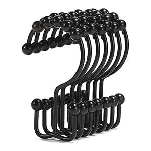2 x Shower Curtain Hooks, Goowin Shower Curtain Rings, Stainless Steel Black Shower Curtain Hooks, Shower Curtain Rings Rust Proof, Free Sliding Double Shower Hooks for Shower Curtain & Liners (Black)