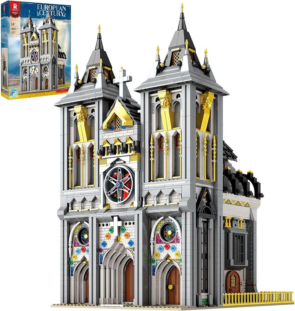 Reobrix Medieval Castle Building Block Set with Light,Architectural Model Kit 66027,European Century Church,Construction Model for Adult and Teens Age of 14+,Home Decoration,Idea Art Gift,3183 PCS Reobrix Medieval Castle Building Block Set with Light,Architectural Model Kit 66027,European Century Church,Construction Model for Adult and Teens Age of 14+,Home Decoration,Idea Art Gift,3183 PCS