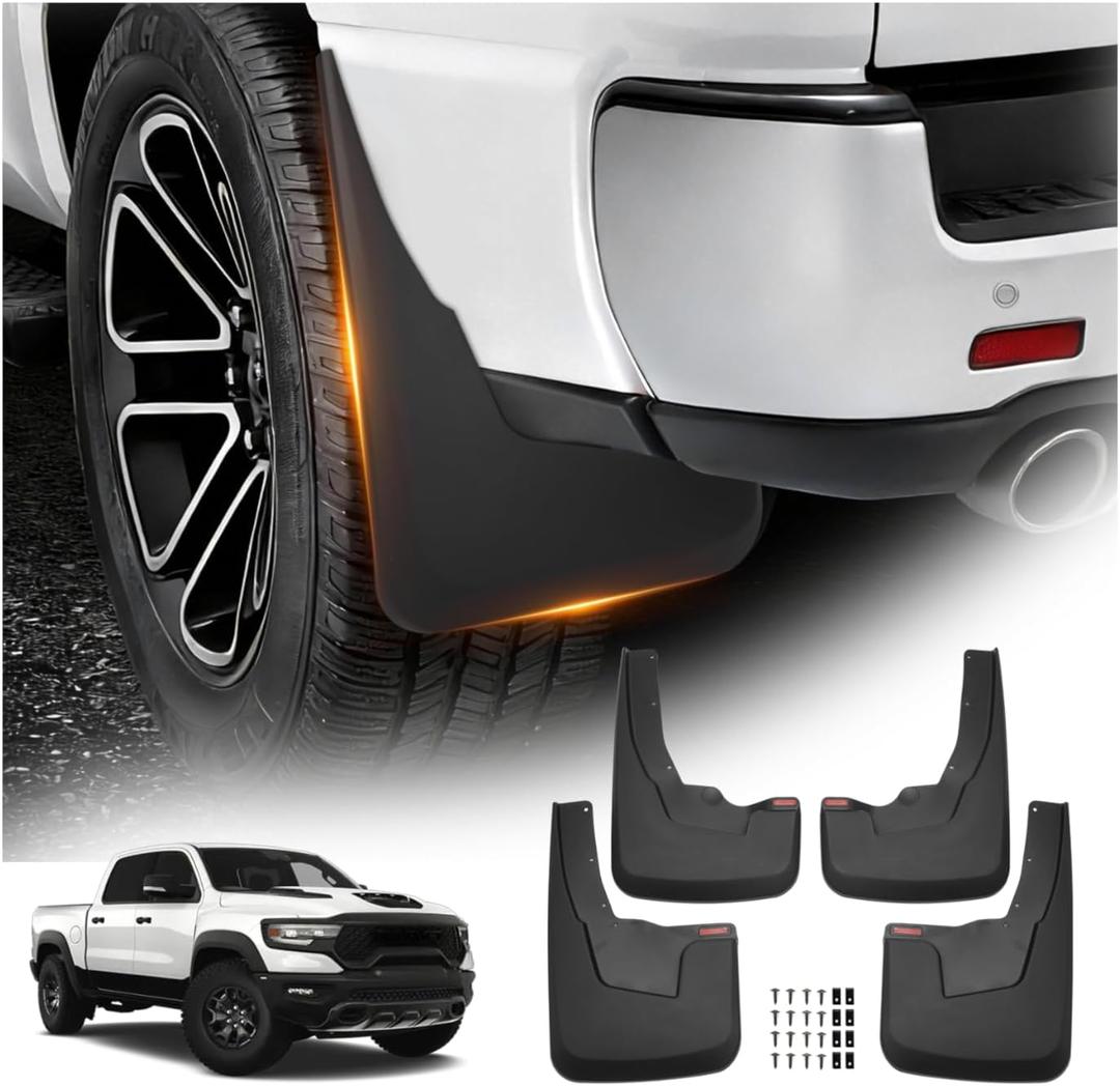 Autorder Mud Flaps Splash Guards for 2019-2024 Dodge Ram 1500 with OEM Fender Flares Accessories Mudflap Fender Flares Front and Rear Mud Guard Set 4PCS (NOT Classic or TRX Models)