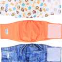 Teamoy Reusable Wrap Diapers for Male Dogs, Washable Puppy Belly Band Pack of 3 (M, 13"-16" Waist, Orange+ Denim+ Fat Smile)