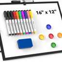 Dry Erase White Board, Cazeyoo Magnetic Desktop Whiteboard 16 x 12inch with Stand, 10 Markers, 4 Magnets and 1 Eraser, Portable Double-Sided White Board for Kids Drawing, Office, Home, School - Black