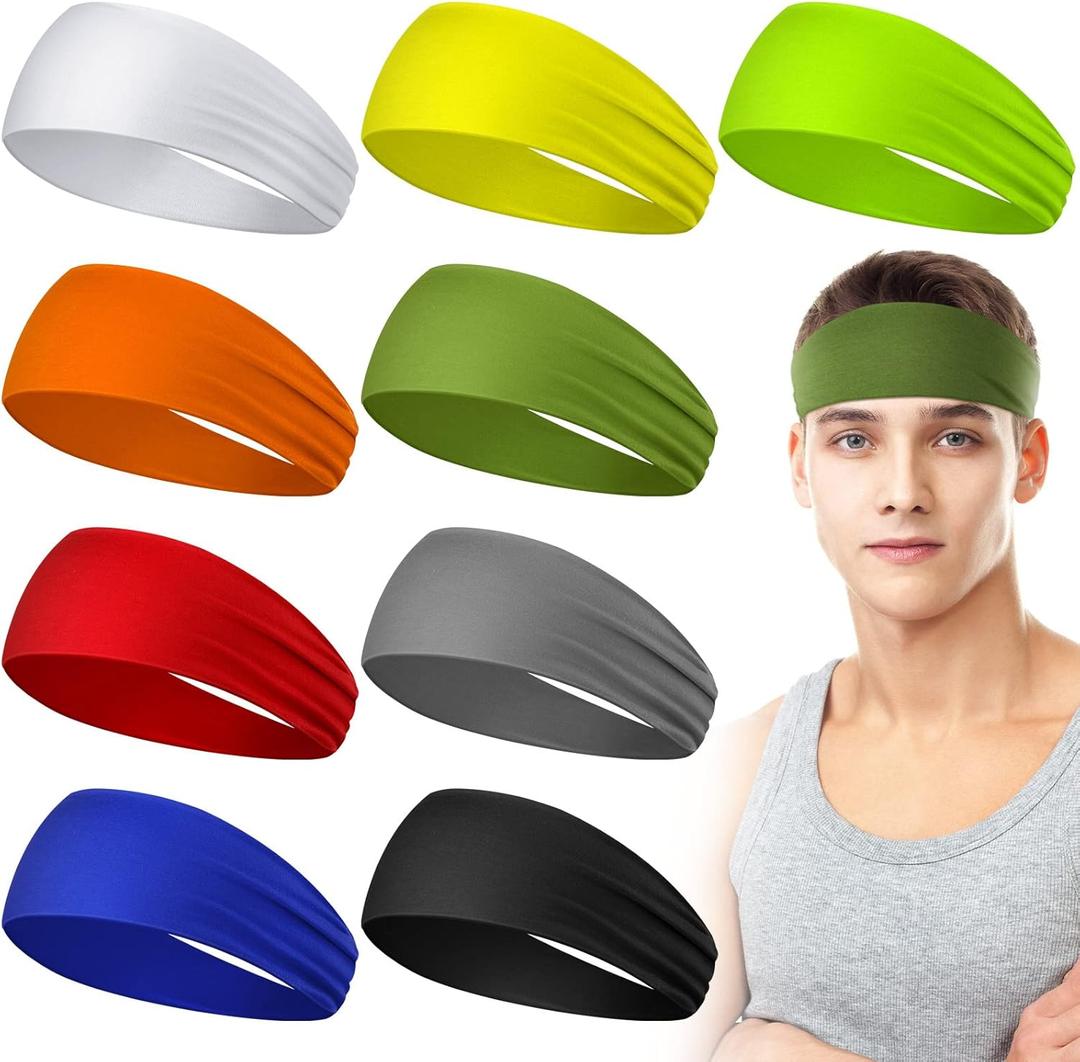 9 pcs Sweatbands for Men Workout Sport Headbands for Men Camo Headband Sweat Absorbing Headband Wide Sweatband for Head Basketball Football Cycling Running Yoga, 4.7 x 9.8 Inch