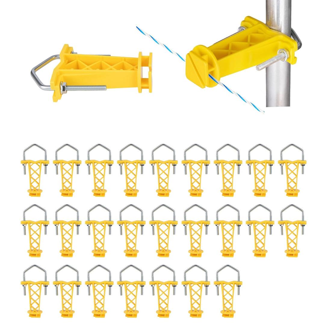 25 Pcs Tube Post Insulator, Electric Chain Link Fence, Extender Insulator, T Post Insulators for Electric Fence Wire for Round Pipe or White Vinyl Picket Fence, Yellow
