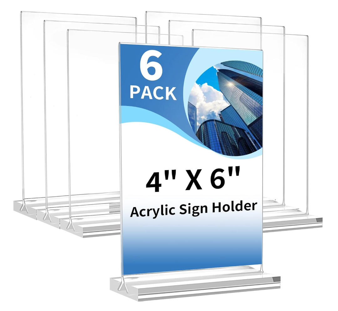 Acrylic Sign Holders 4x6 Inch, 6 Pack Vertical Double Sided TableTop Signs